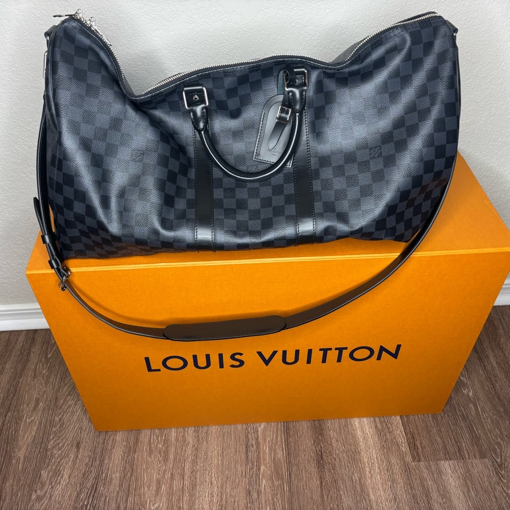 Louis Vuitton Black Duffel Bag with Leather Handles